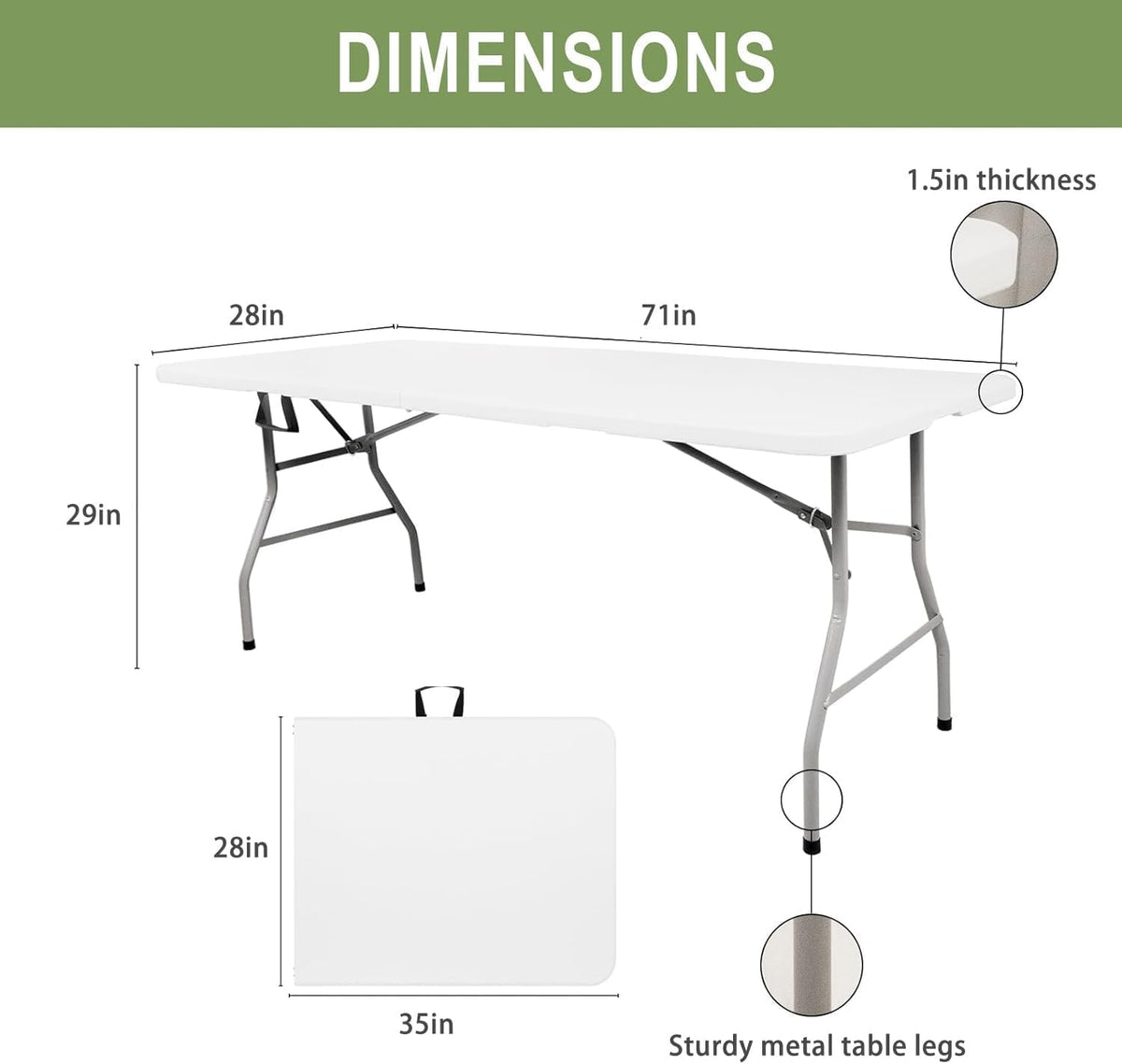 6FT Plastic Folding Table with Lock and Handle H540