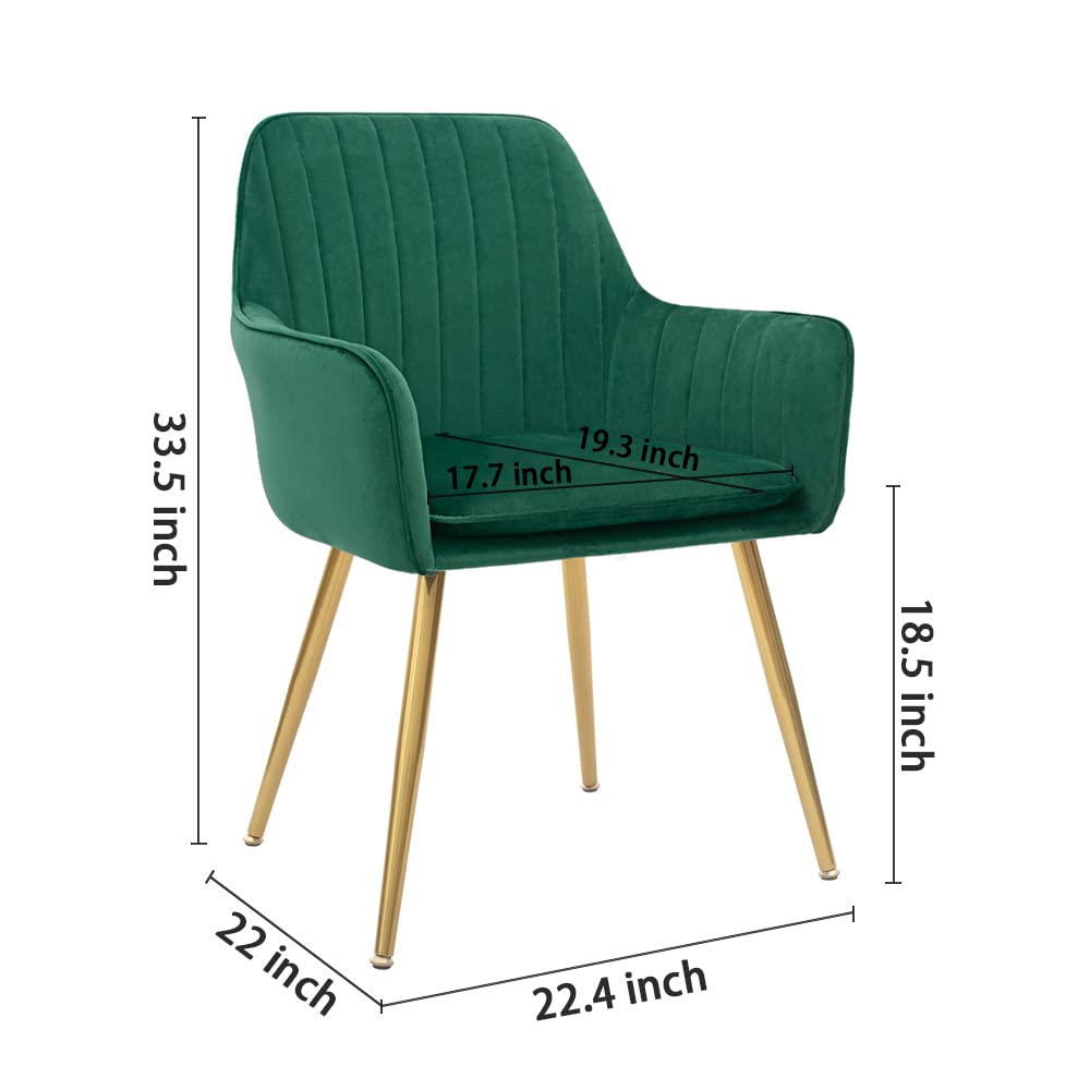 Set of 2 Green Velvet Upholstered Dining Chairs with Metal Legs Q71975