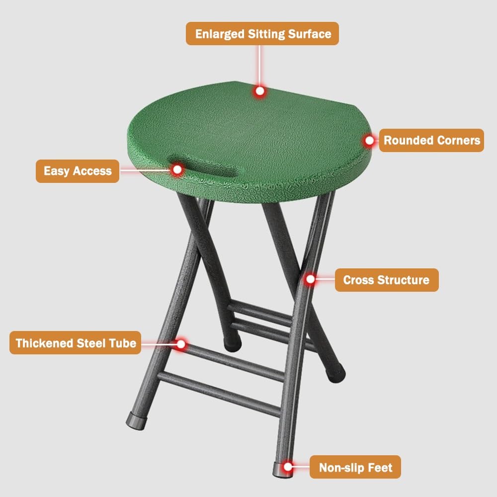 Folding Stool, 18in Portable Collapsible Bar Stool with Handle, Foldable Lightweight Camping Chair Stool for Outdoor Indoor Kitchen Bar, Assembly Free(Black,White Frame) L796