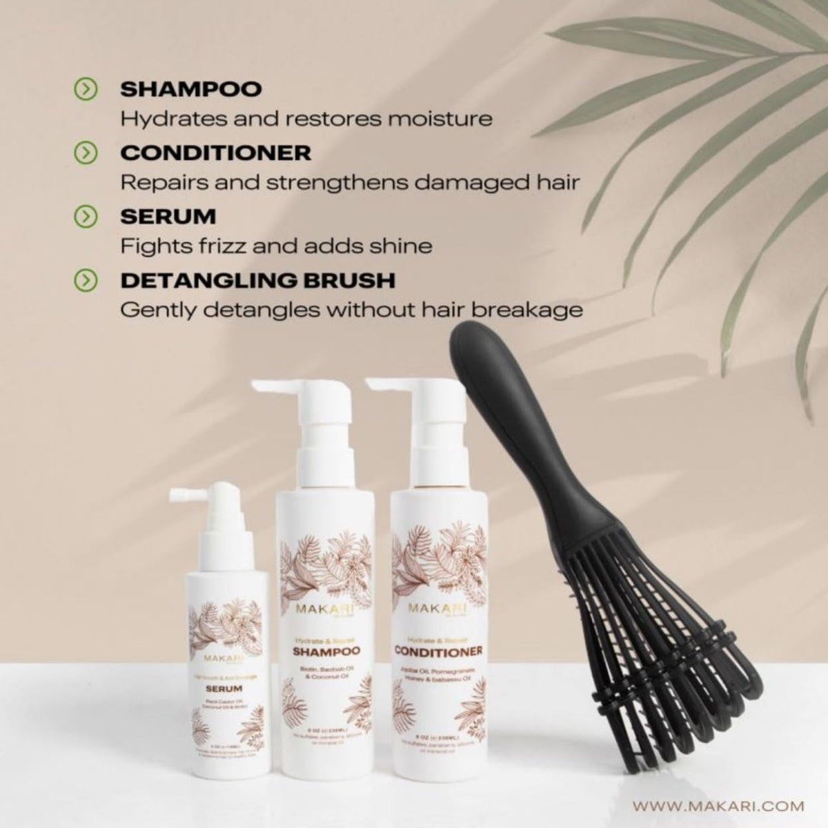 Hair Care Set with Shampoo, Conditioner, Serum & Brush H13371