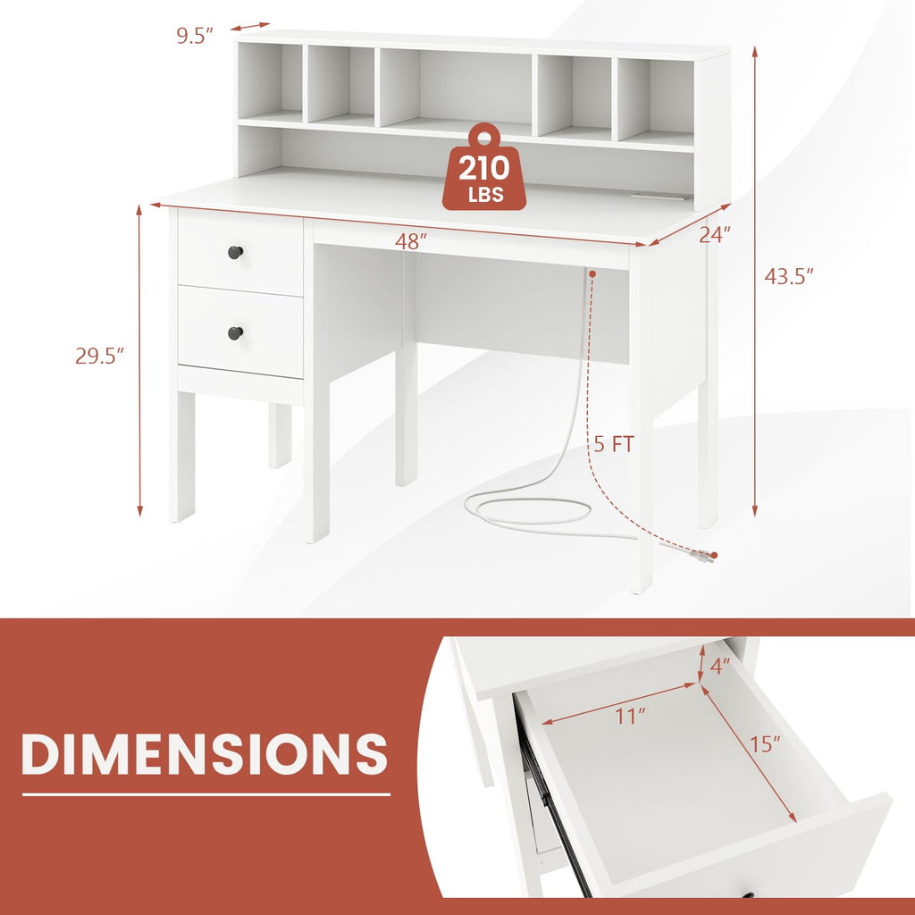 White Desk with Drawers and Hutch B296
