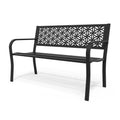 50" Black Metal Outdoor Bench with Floral Back E751862