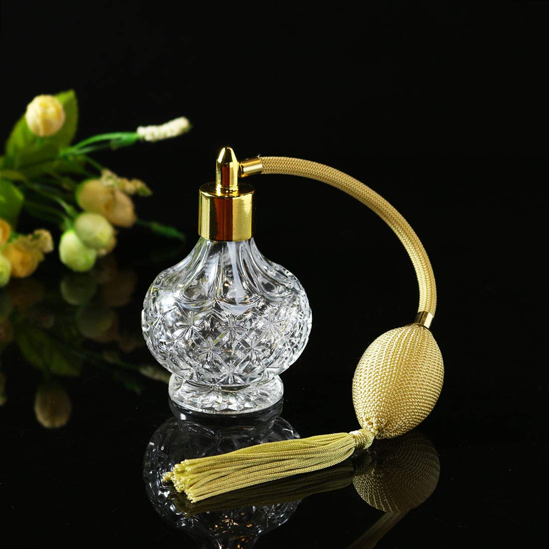 Clear Checked Carved Glass Refillable Perfume Bottle with Spray Atomizer, Pack of 2 Y130814