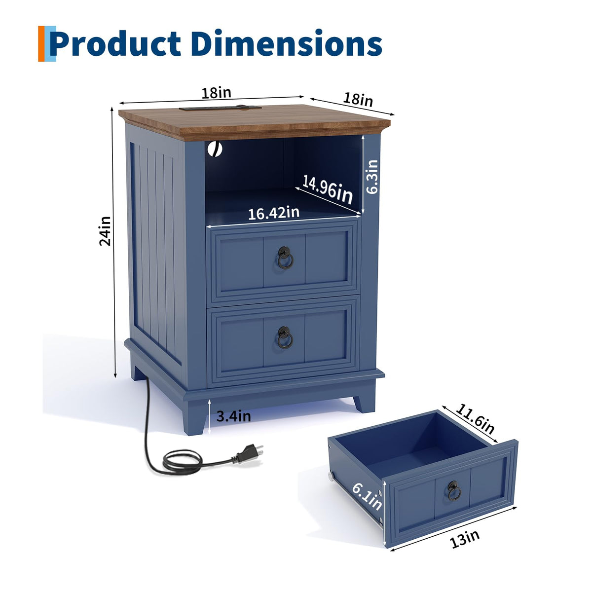 Blue 2-Drawer Nightstand Set of 2 I84835