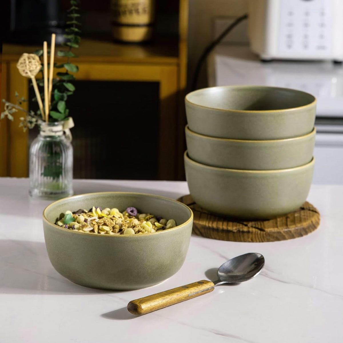 Stoneware Cereal Bowls Set of 4, 26oz Ceramic Bowls X210210