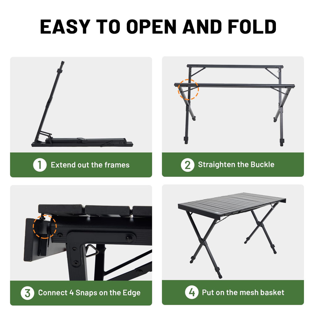 Folding Camping Table Adjustable Height Lightweight Aluminum Black R38578