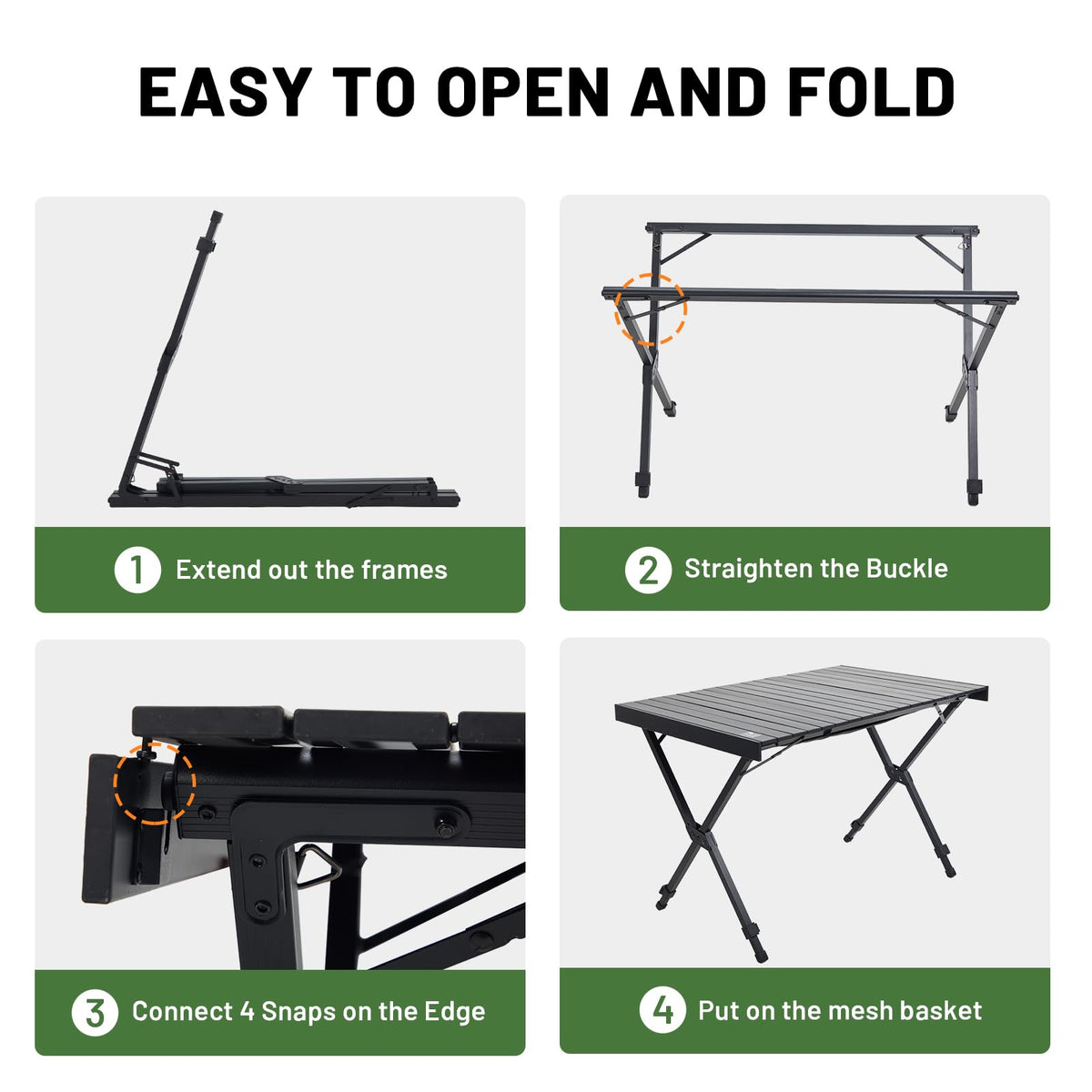 Folding Camping Table Adjustable Height Lightweight Aluminum Black R38578