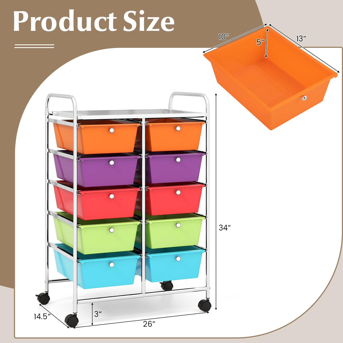 10 Drawer Rolling Storage Cart with Wheels B362732