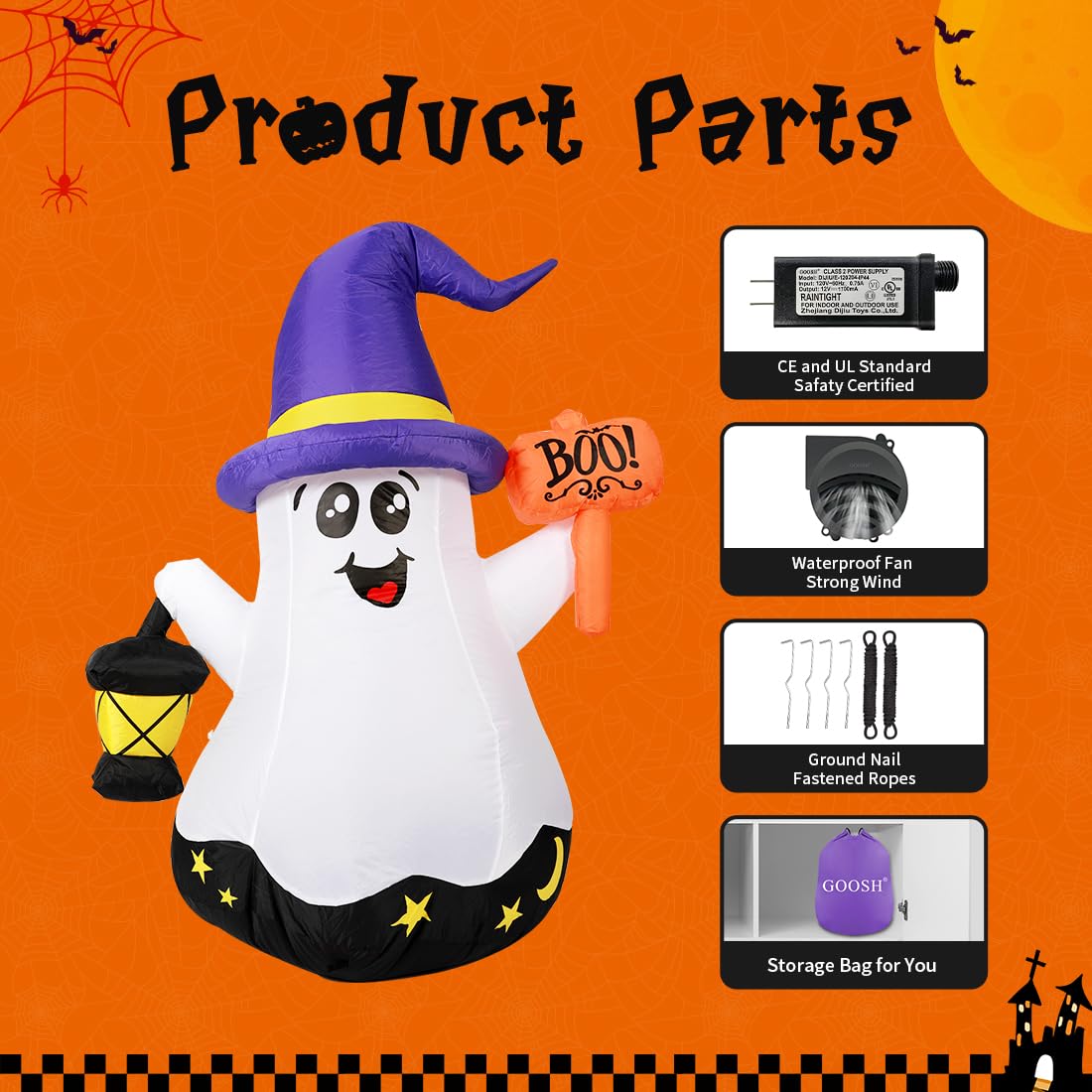 5 FT Halloween Inflatables Ghost with Built-in LEDs P2096