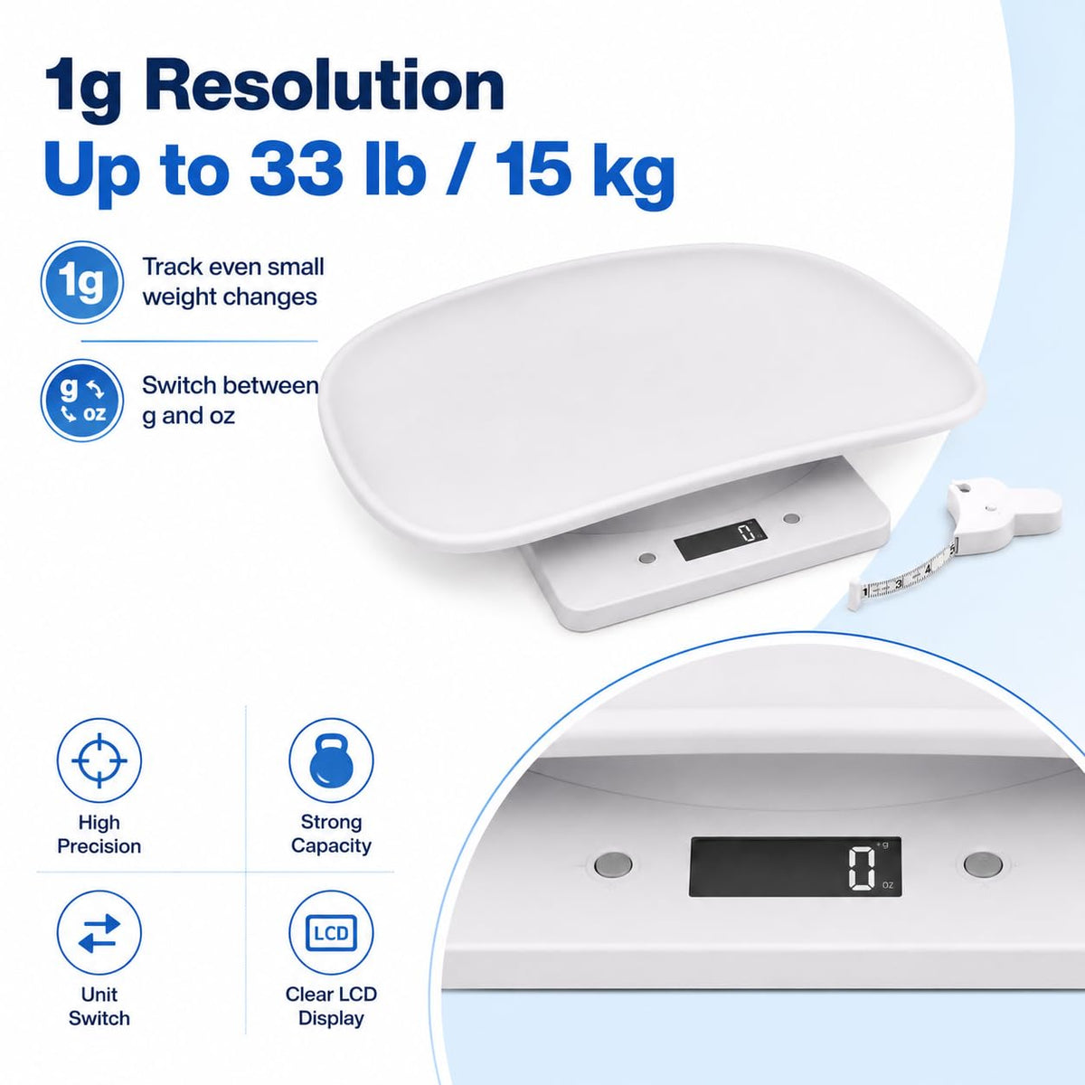 Digital Pet Scale with 1g Resolution and Tape Measure G133933