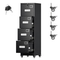 Metal 4 Drawer File Cabinet with Lock and Wheels, Black Z918
