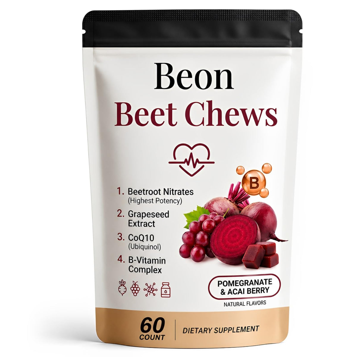 Beetroot Chews Gummies with Grape Seed & L-CoQ10, 60 Chew X6558