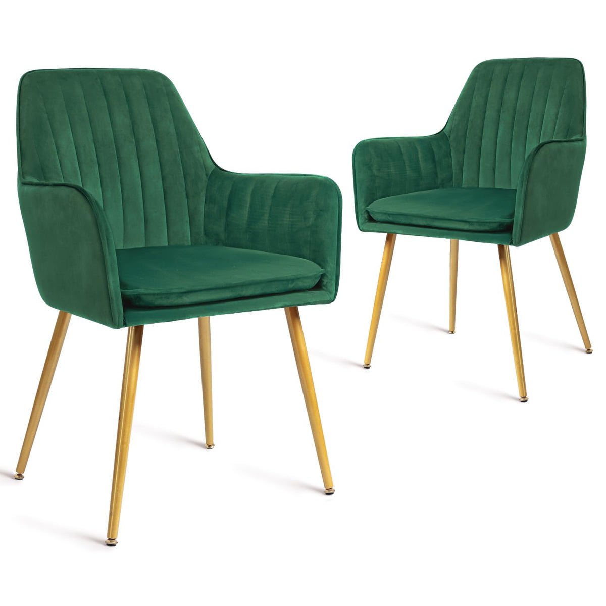 Set of 2 Green Velvet Upholstered Dining Chairs with Metal Legs Q71975