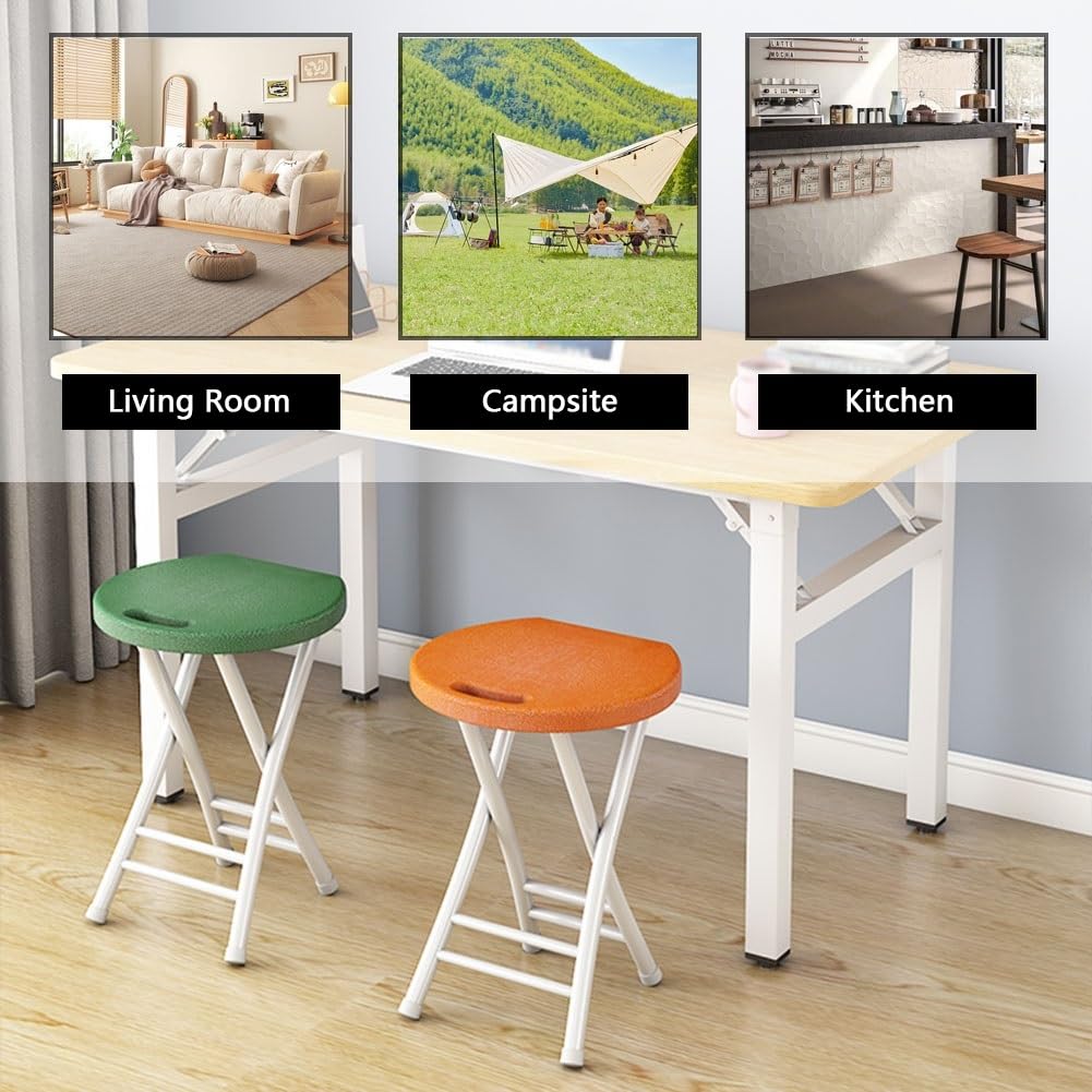 18 Inch Folding Stool with Handles, Plastic Seat, Metal Frame, 110 lbs Capacity R311