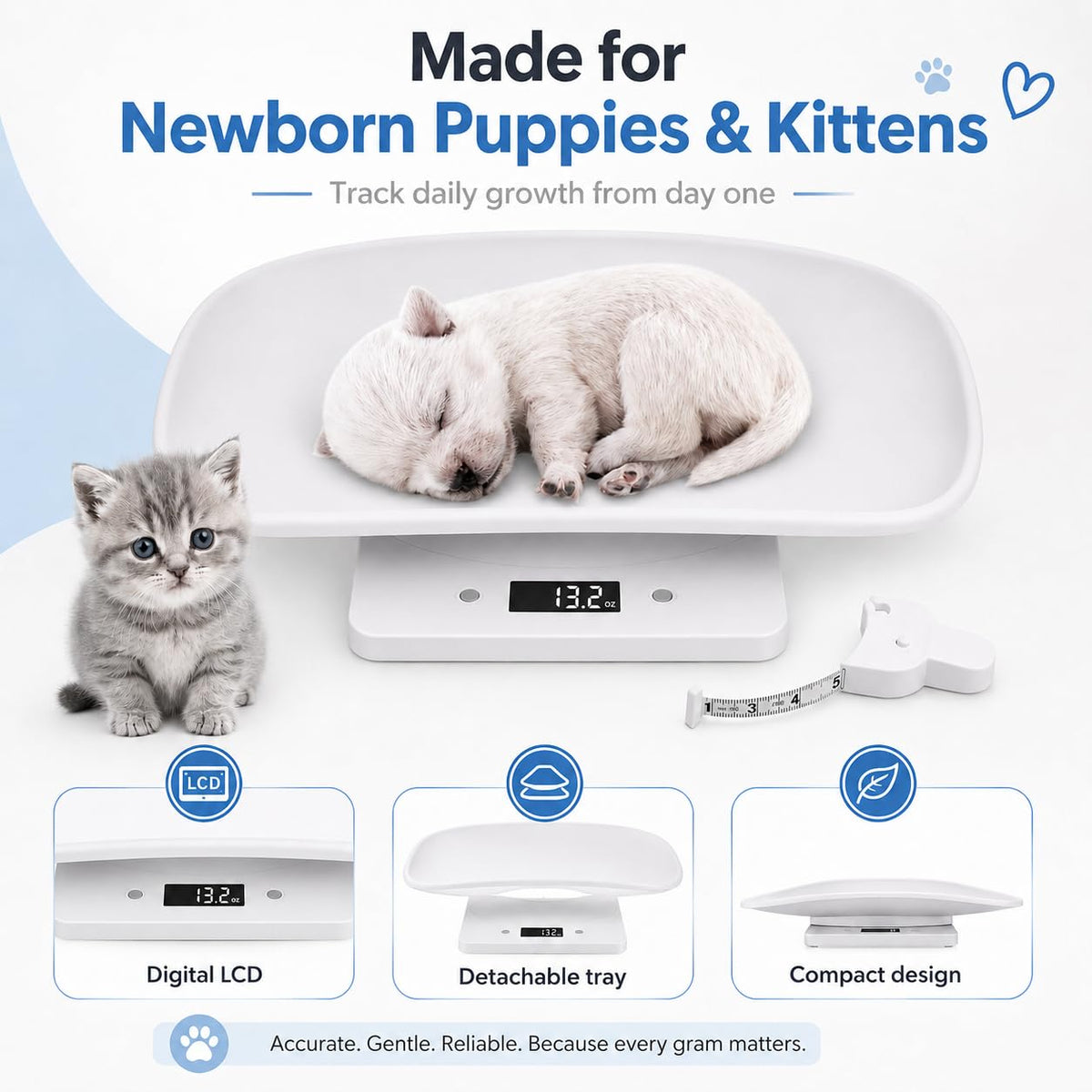 Digital Pet Scale with 1g Resolution and Tape Measure G133933