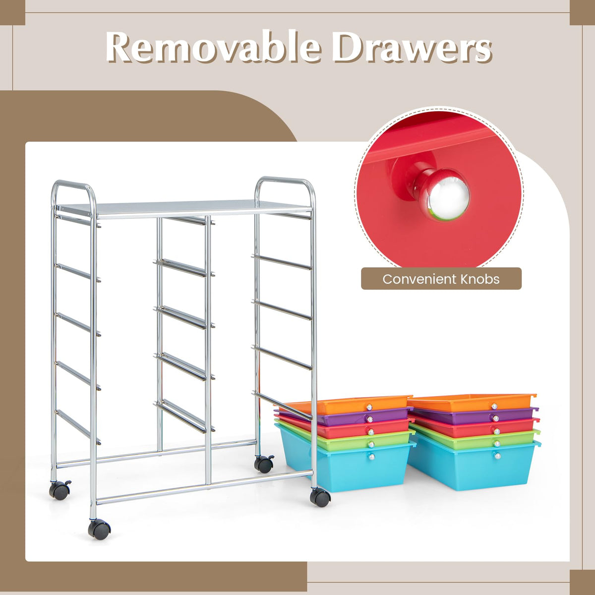 10 Drawer Rolling Storage Cart with Wheels B362732