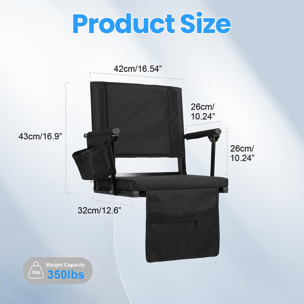 2 Pcs Black Folding Stadium Seats with Back Support and Cup Holder I32363