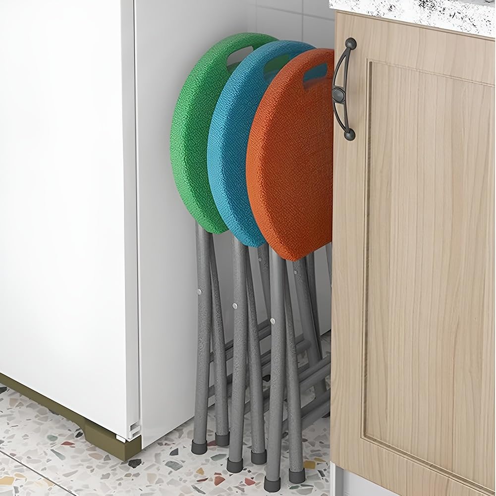 18 Inch Folding Stool with Handles, Plastic Seat, Metal Frame, 110 lbs Capacity R311