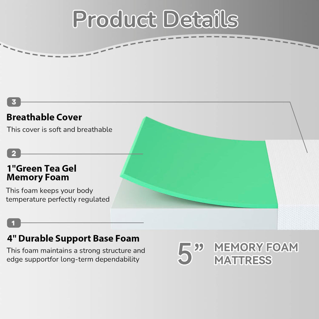 5 Inch Twin Mattress Green Tea Gel Memory Foam P81529