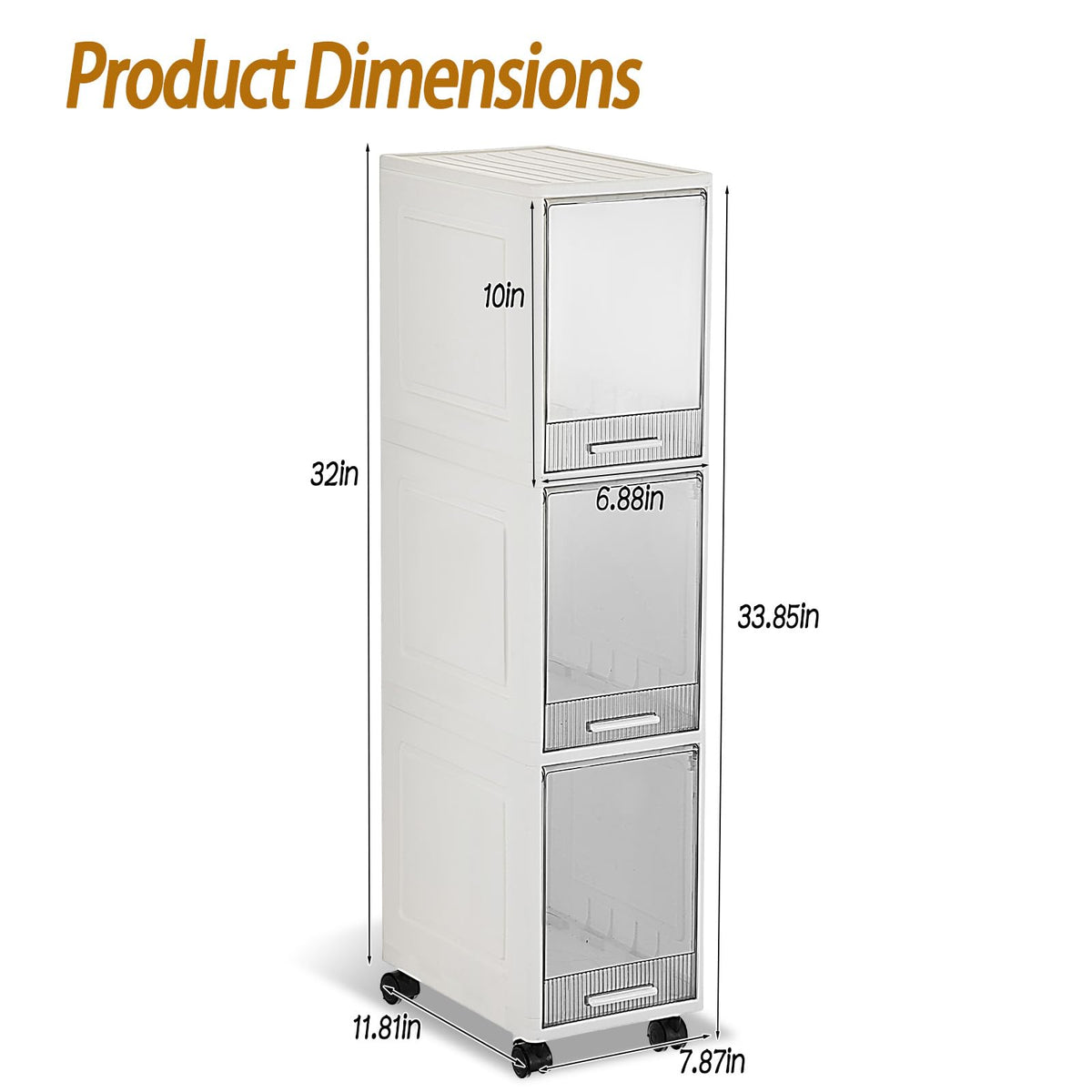 3 Drawer Narrow Plastic Storage Cart with Wheels L18210