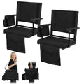 2 Pcs Black Folding Stadium Seats with Back Support and Cup Holder I32363