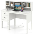 White Desk with Drawers and Hutch B296