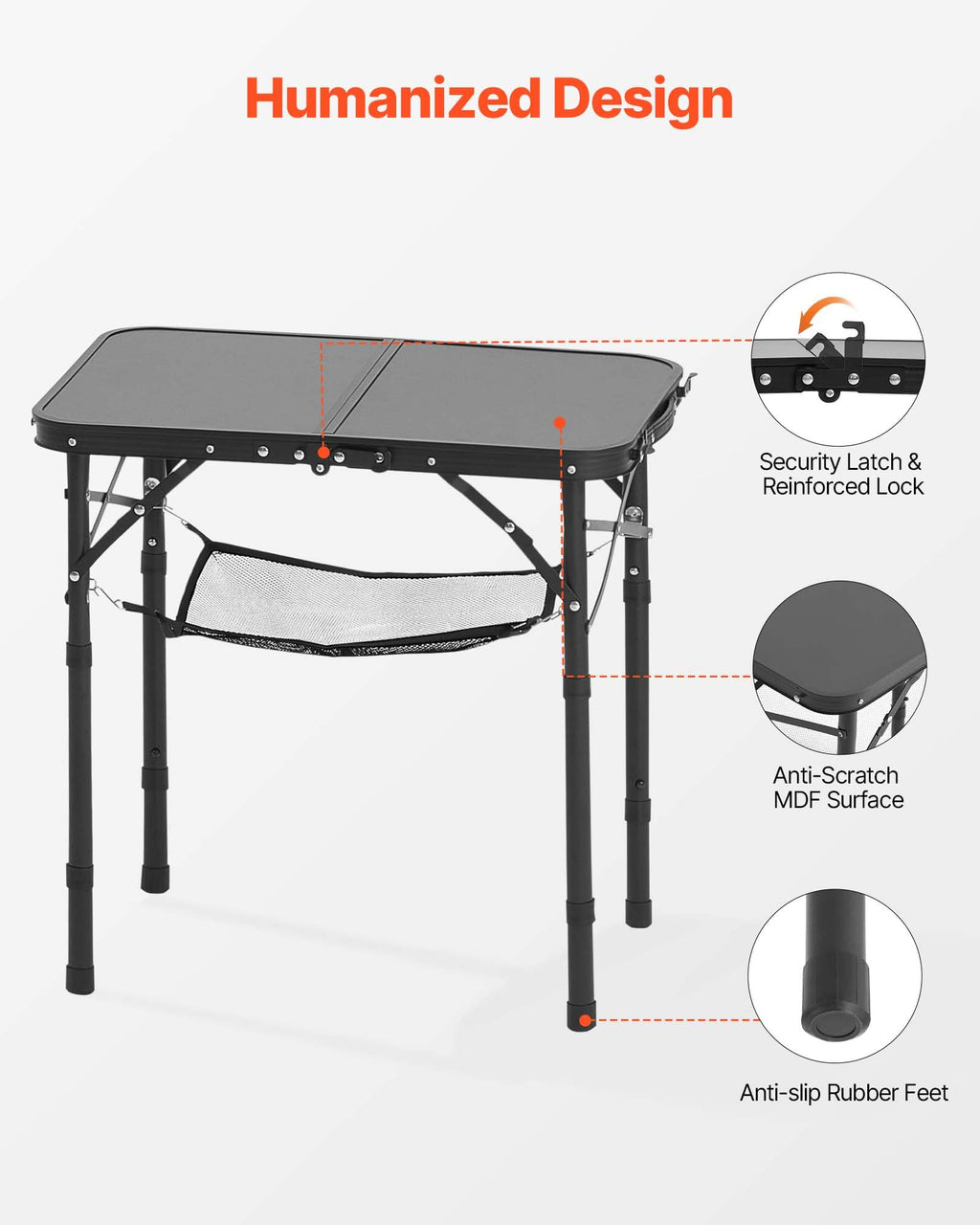 Folding Camping Table Adjustable Height Aluminum MDF 24 x 16 inch R80716