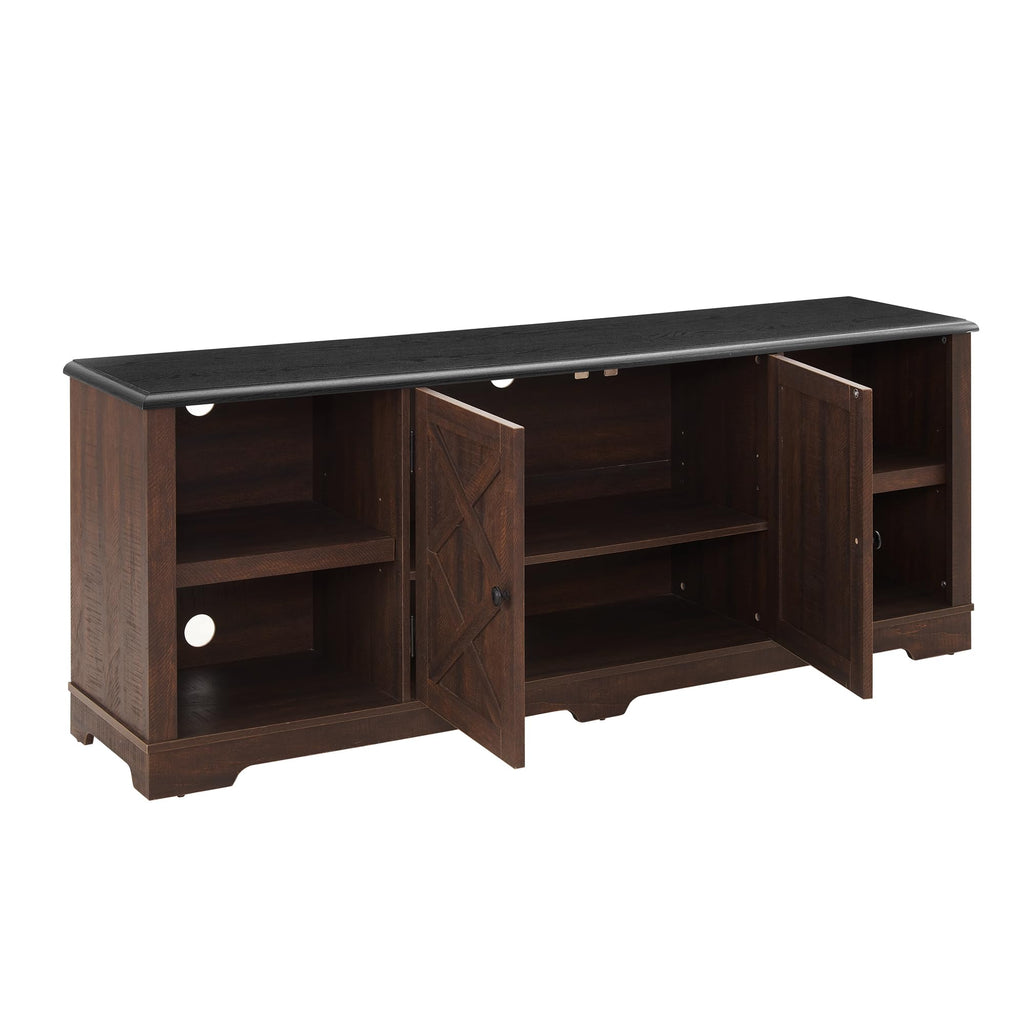 Espresso and Black TV Media Stand with Open Shelves and Closed Cabinets G32168