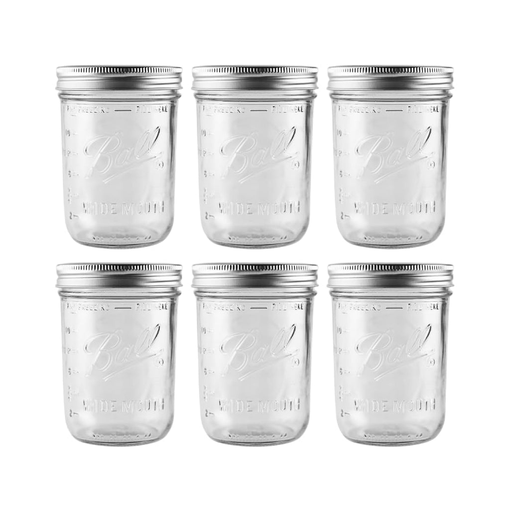 16 oz Wide Mouth Glass Mason Jars, 6 Pack with Airtight Lids V966227