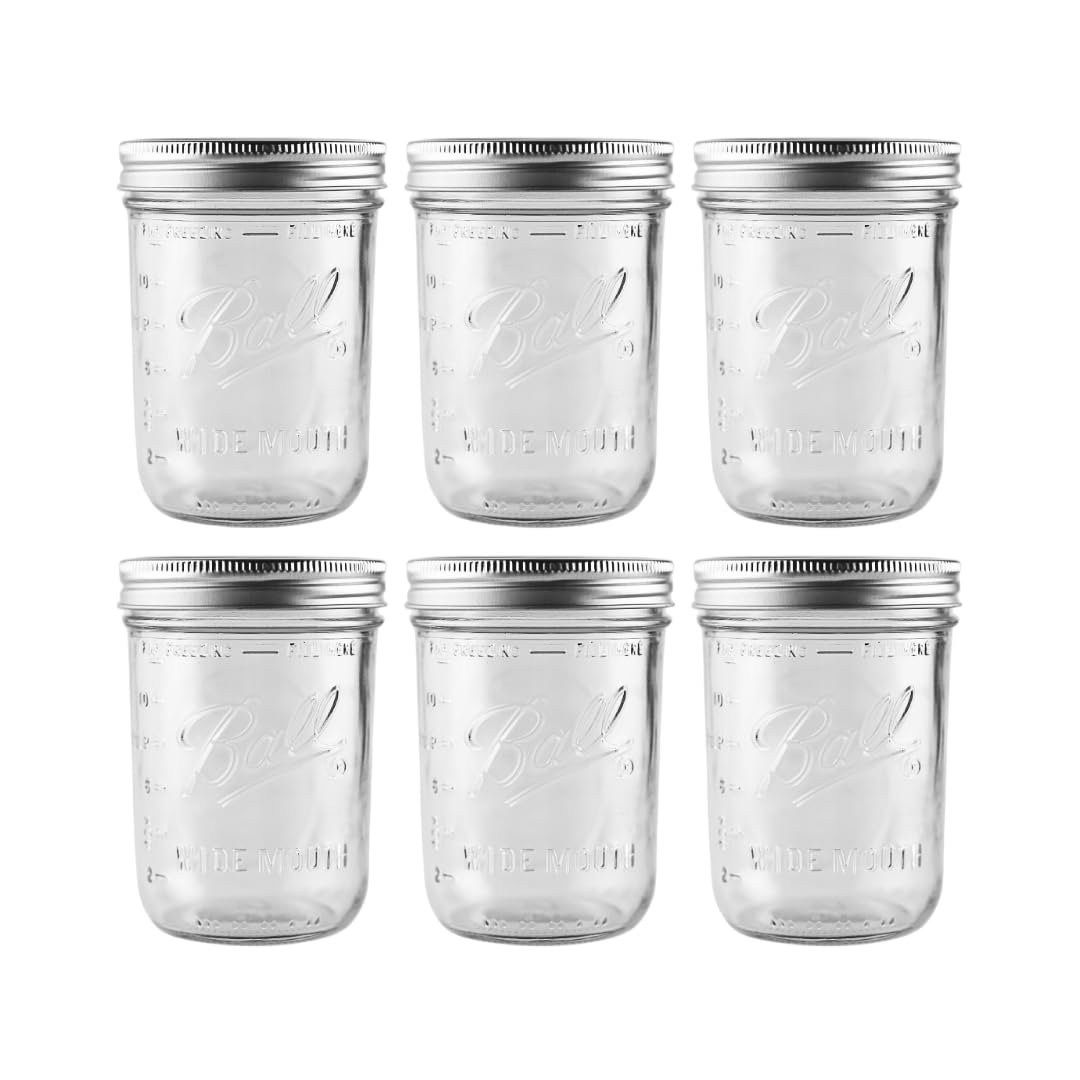 16 oz Wide Mouth Glass Mason Jars, 6 Pack with Airtight Lids V966227