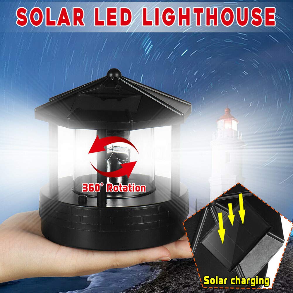Solar Lighthouse LED Rotating Garden Light with 2 Solar Panels Y605724