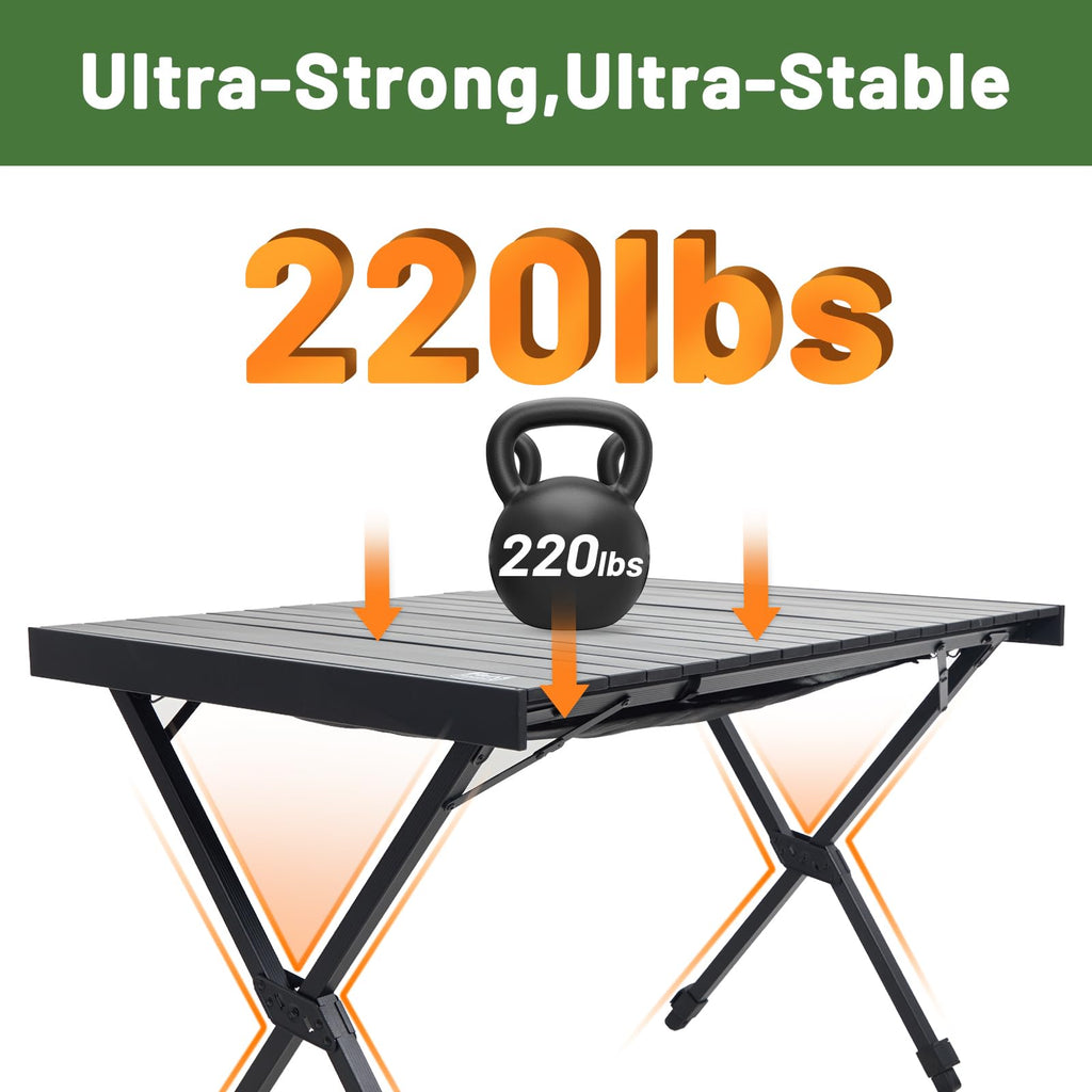 Folding Camping Table Adjustable Height Lightweight Aluminum Black R38578