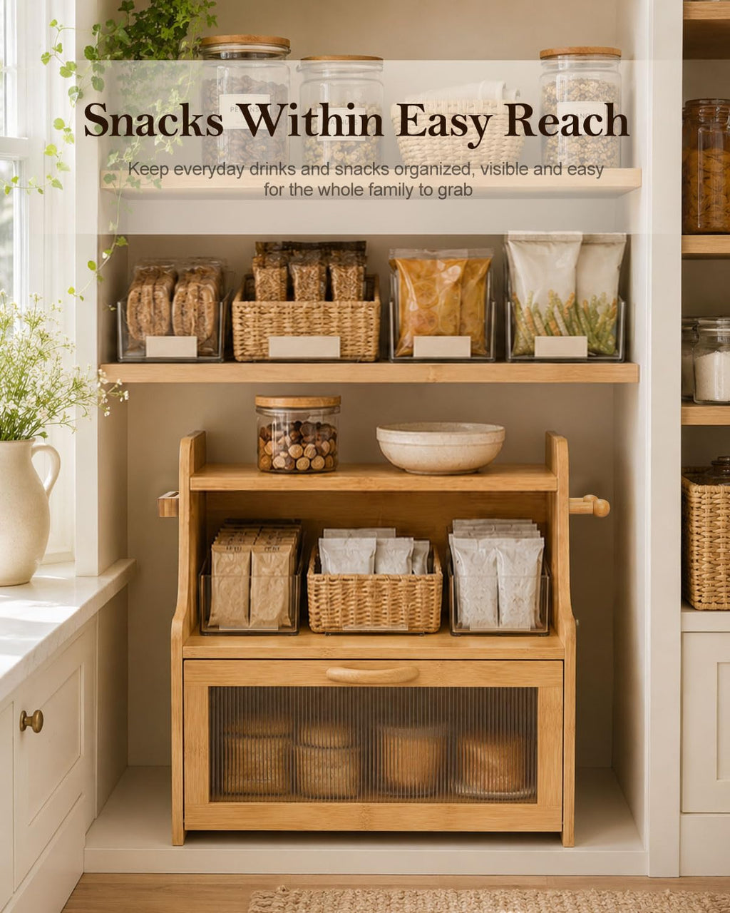 Large Capacity Bread Box with Shelf Organizer S435809