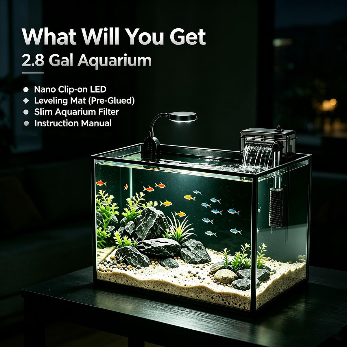2.8 Gallon Aquarium Starter Kit with LED and Filter Pump E922