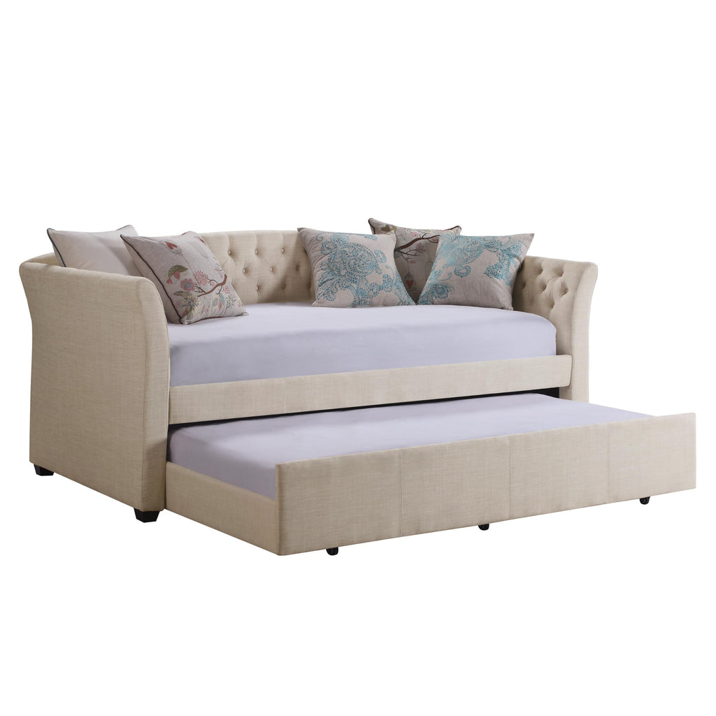 Beige Velvet Tufted Upholstered Twin Daybed with Trundle S54465