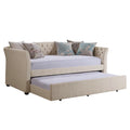 Beige Velvet Tufted Upholstered Twin Daybed with Trundle S54465