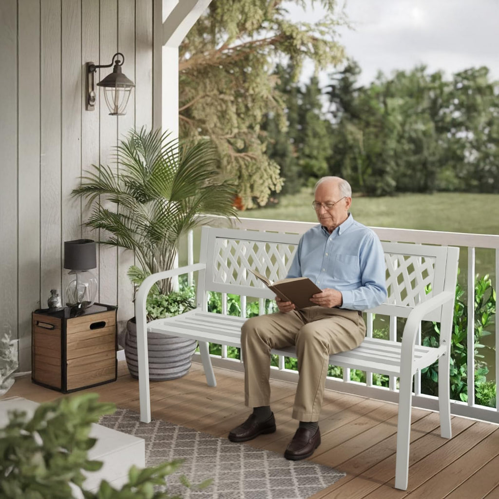 White 2-Person Outdoor Bench P7671