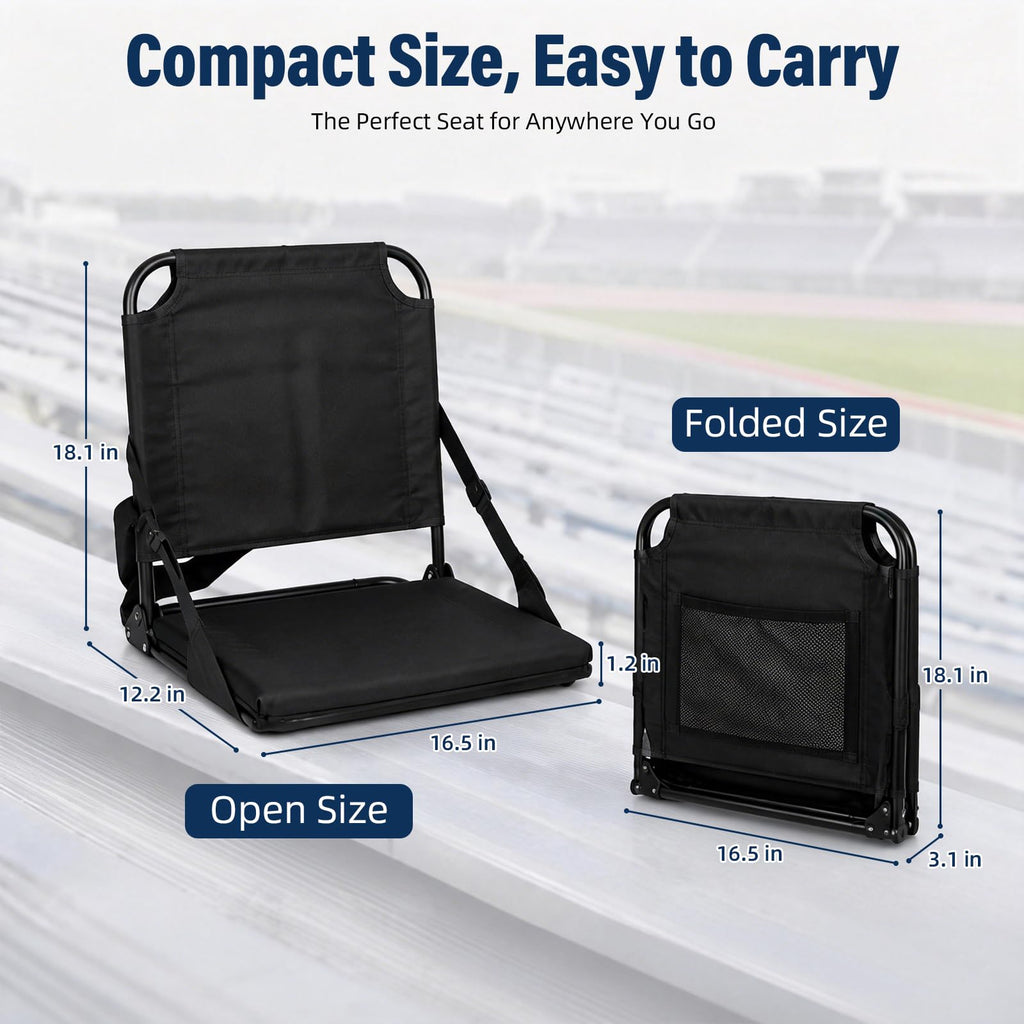 Portable Stadium Seat with Back Support and Storage Pockets R591651