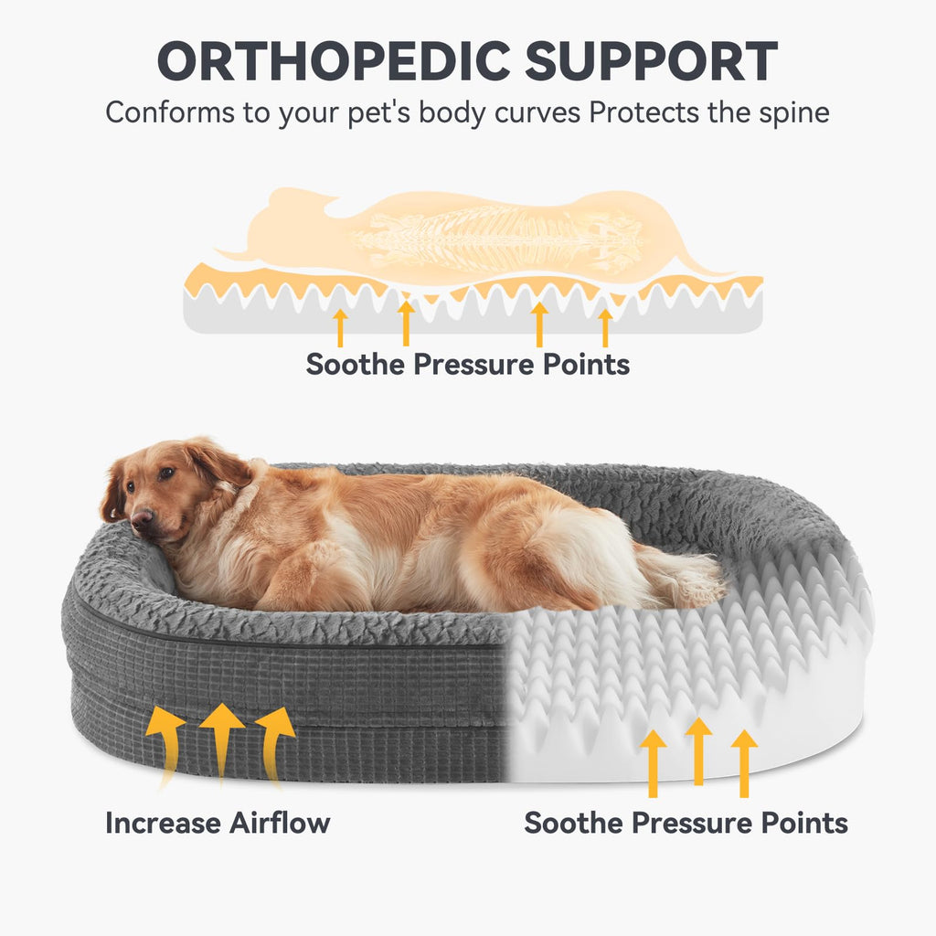 XL Grey Memory Foam Orthopedic Dog Bed with Washable Cover V7867