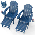 Set of 2 Blue Folding HDPE Plastic Adirondack Chairs with Pull-Out Footrest O192