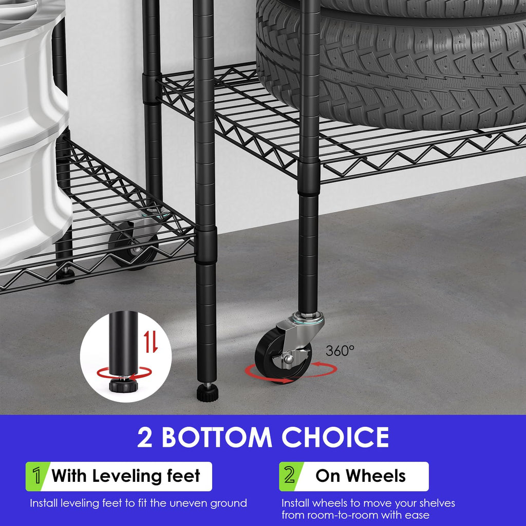6-Tier Black Wire Shelf with Wheels N9668