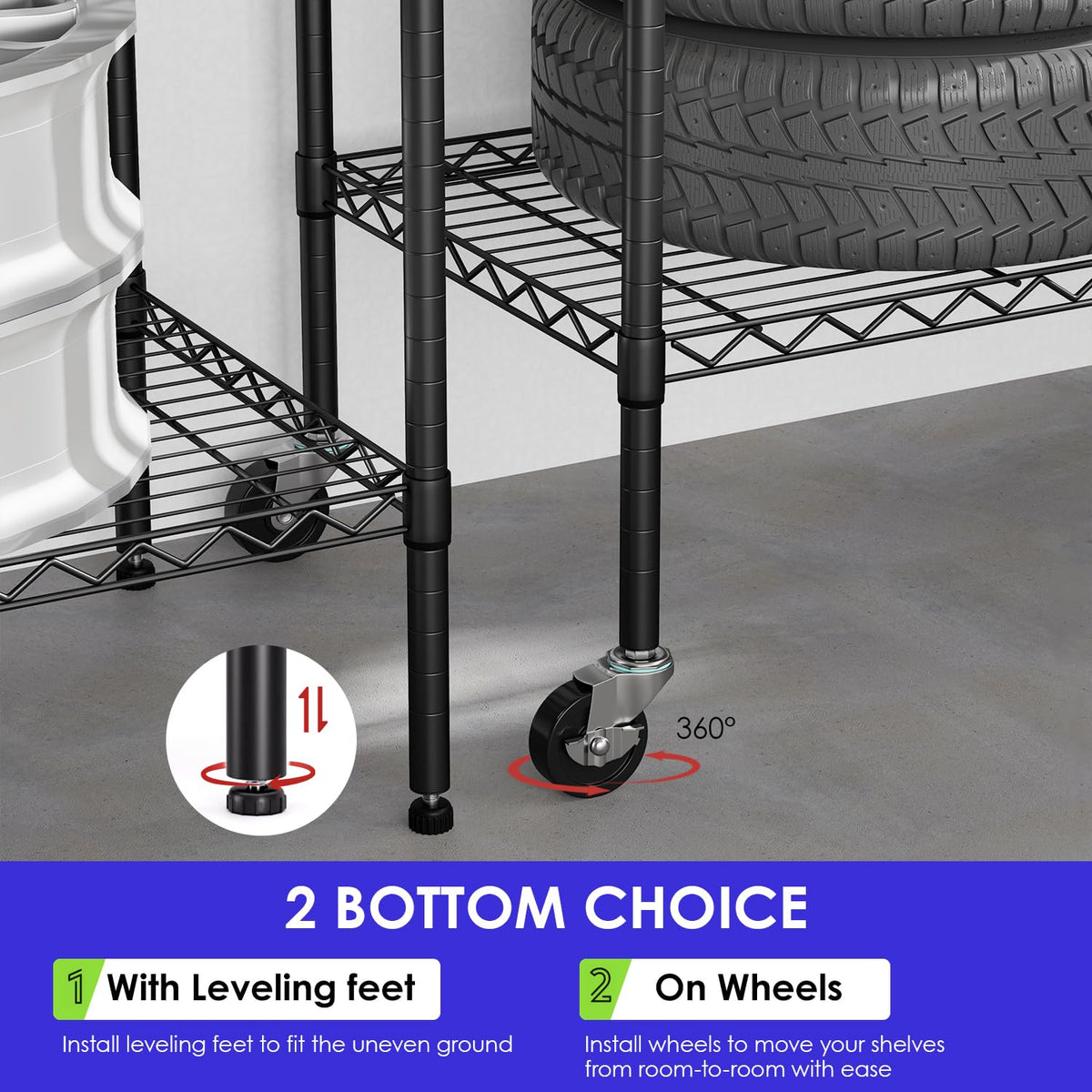 6-Tier Black Wire Shelf with Wheels N9668