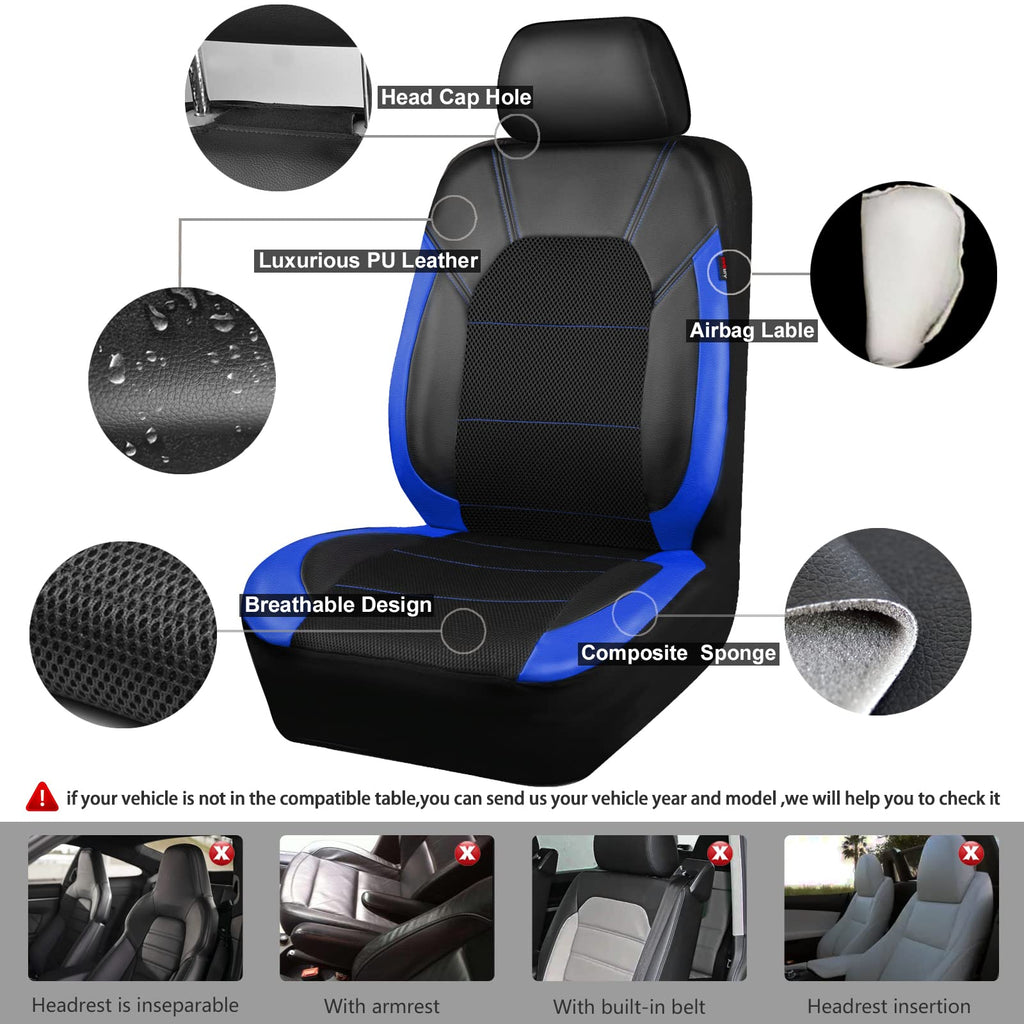 Air Mesh Leather Car Seat Covers Full Set, Waterproof Car Floor Mats, Steering Wheel Cover D1947
