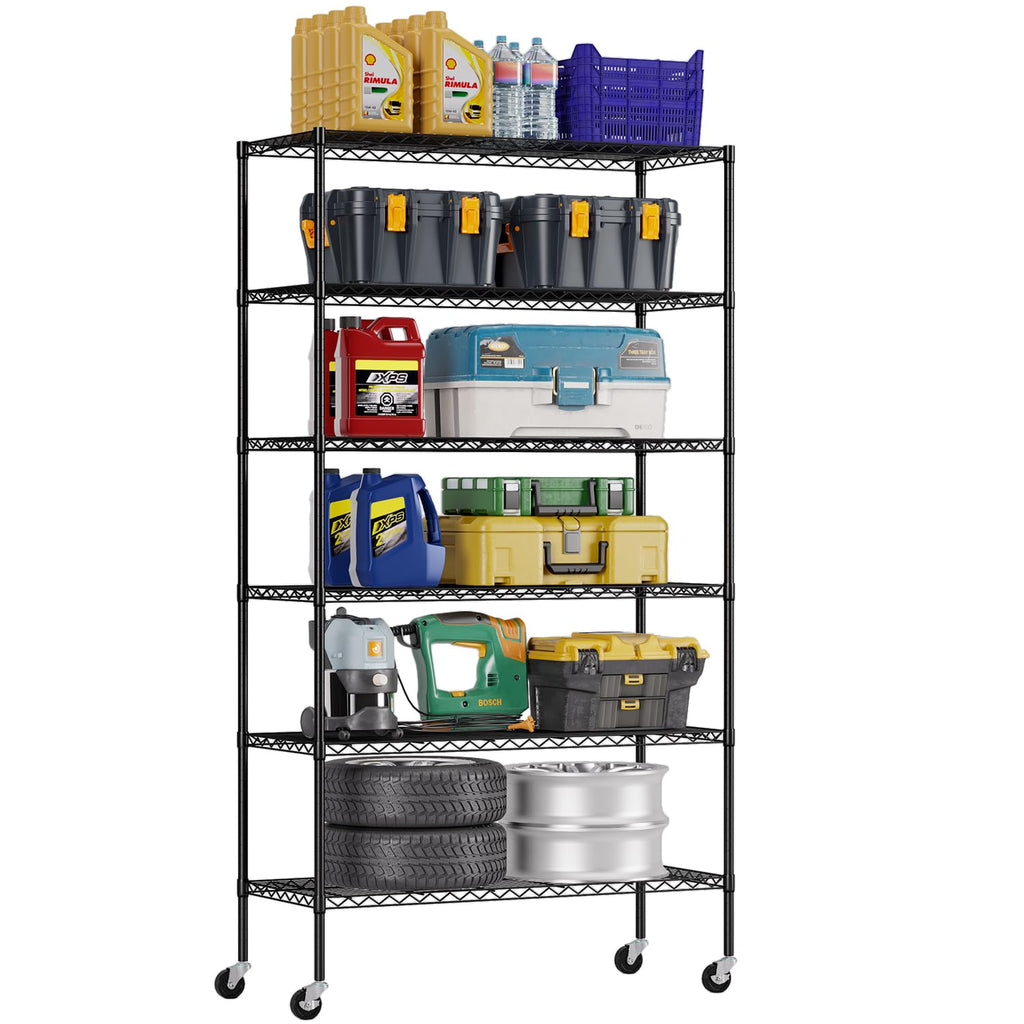 6-Tier Black Wire Shelf with Wheels N9668