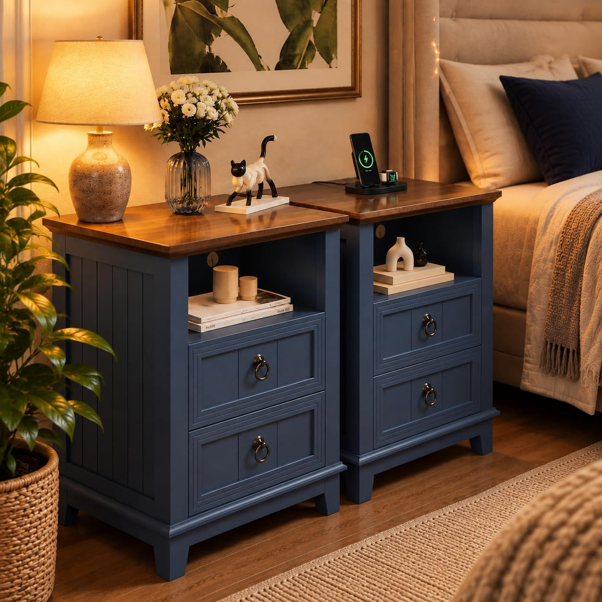 Blue 2-Drawer Nightstand Set of 2 I84835