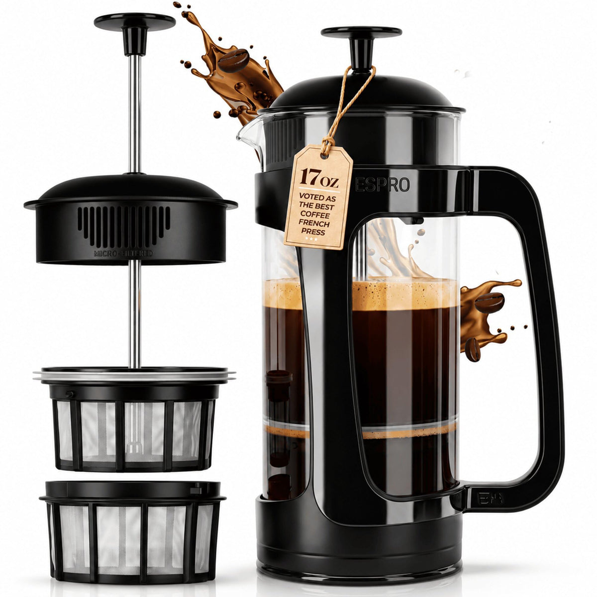 Black 17oz French Press Coffee Maker H6177