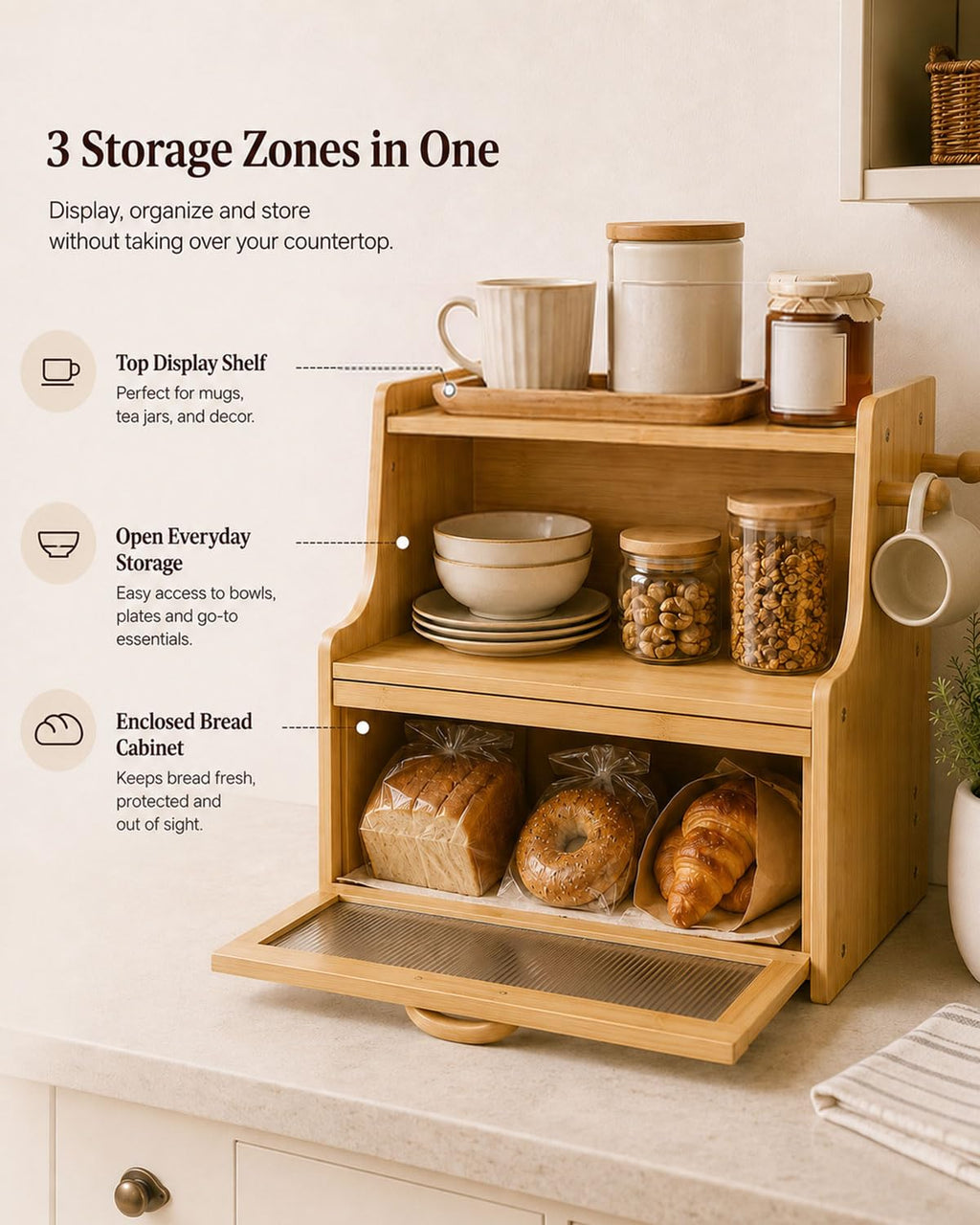Large Capacity Bread Box with Shelf Organizer S435809