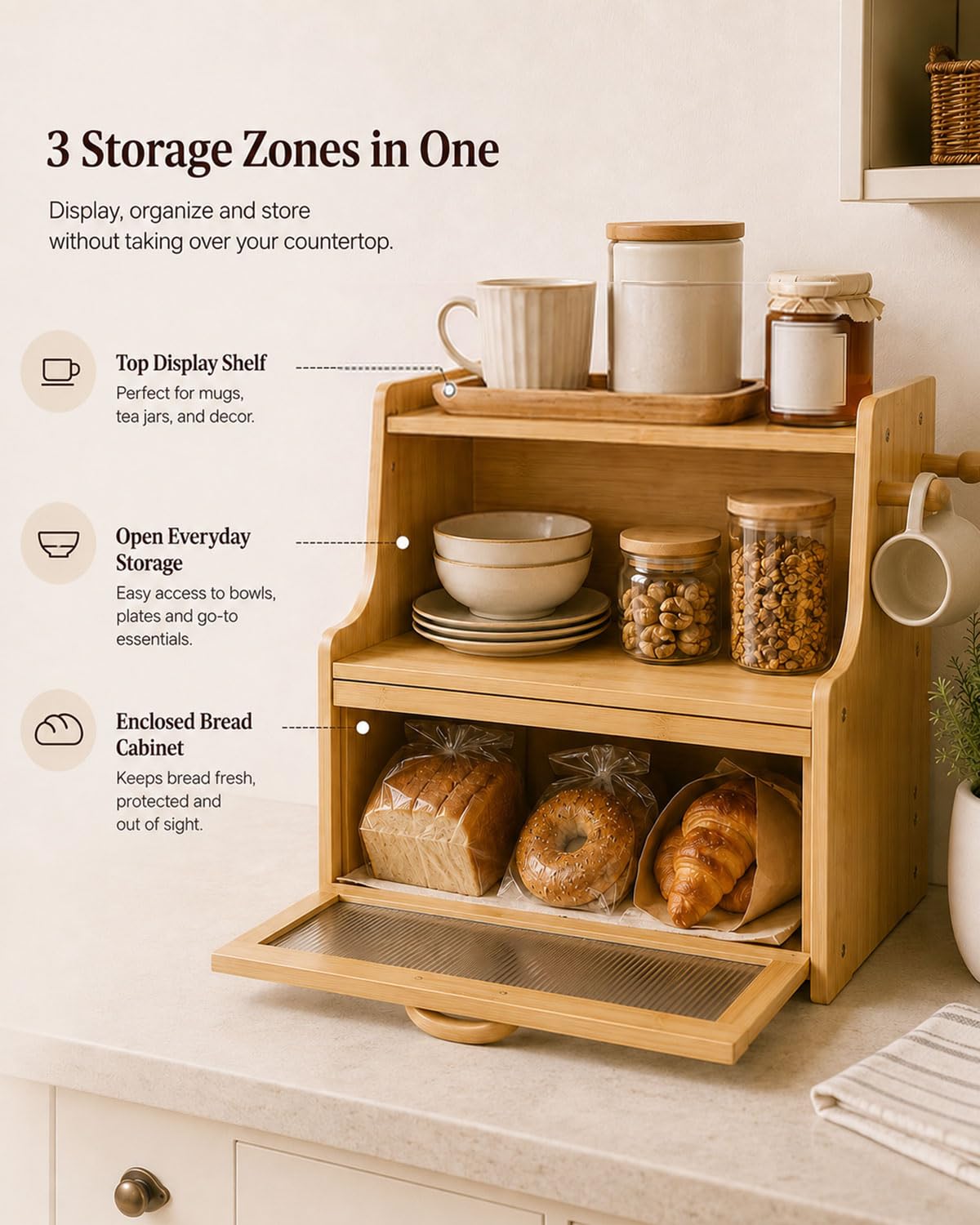 Large Capacity Bread Box with Shelf Organizer S435809