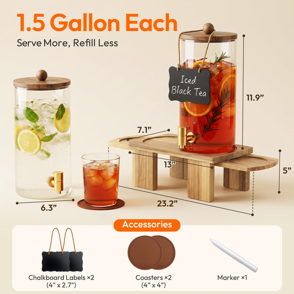 2 Pack 1.5 Gallon Drink Dispenser with Wood Stand E1605