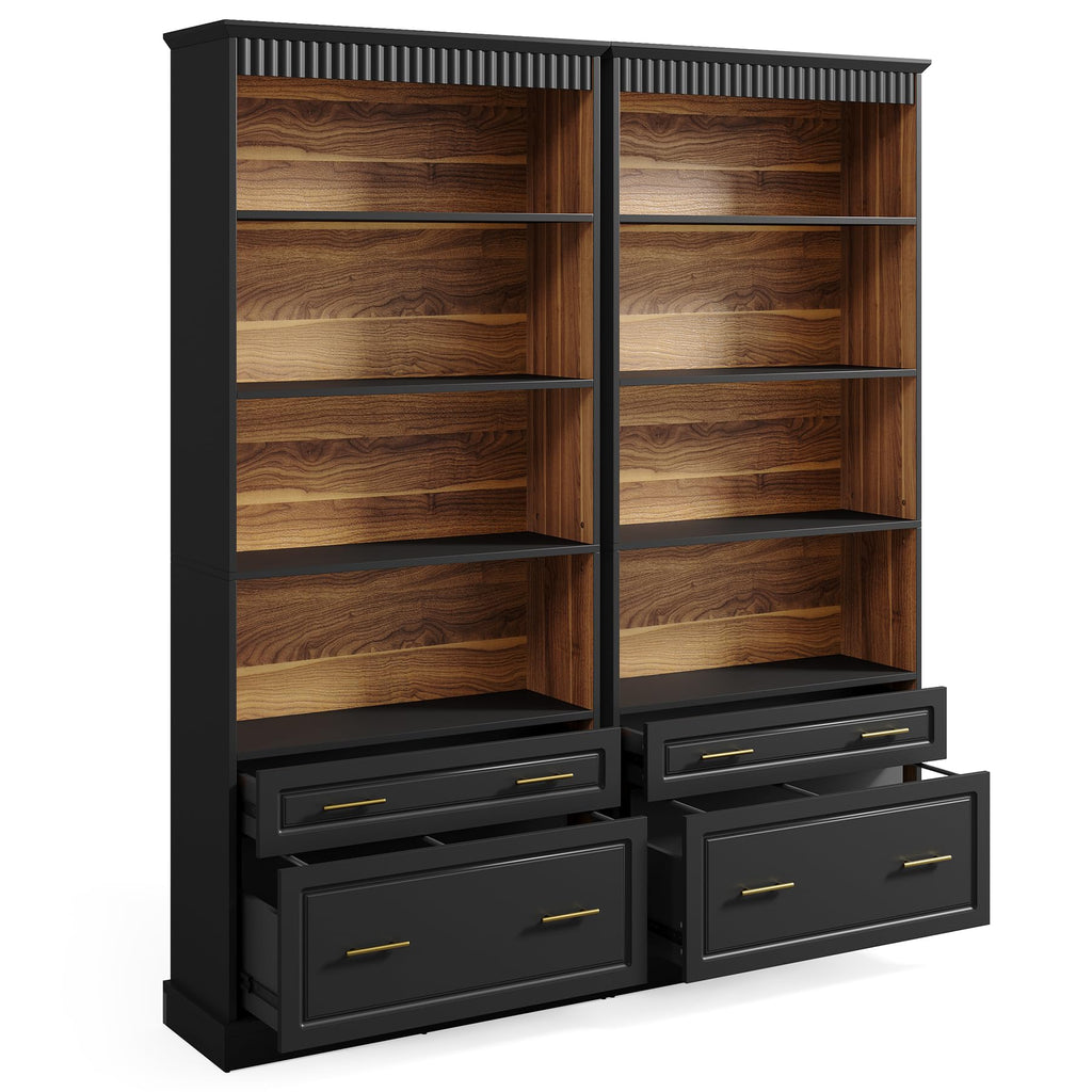 72" Tall Black 5-Tier Bookcase with 2 Drawers T655